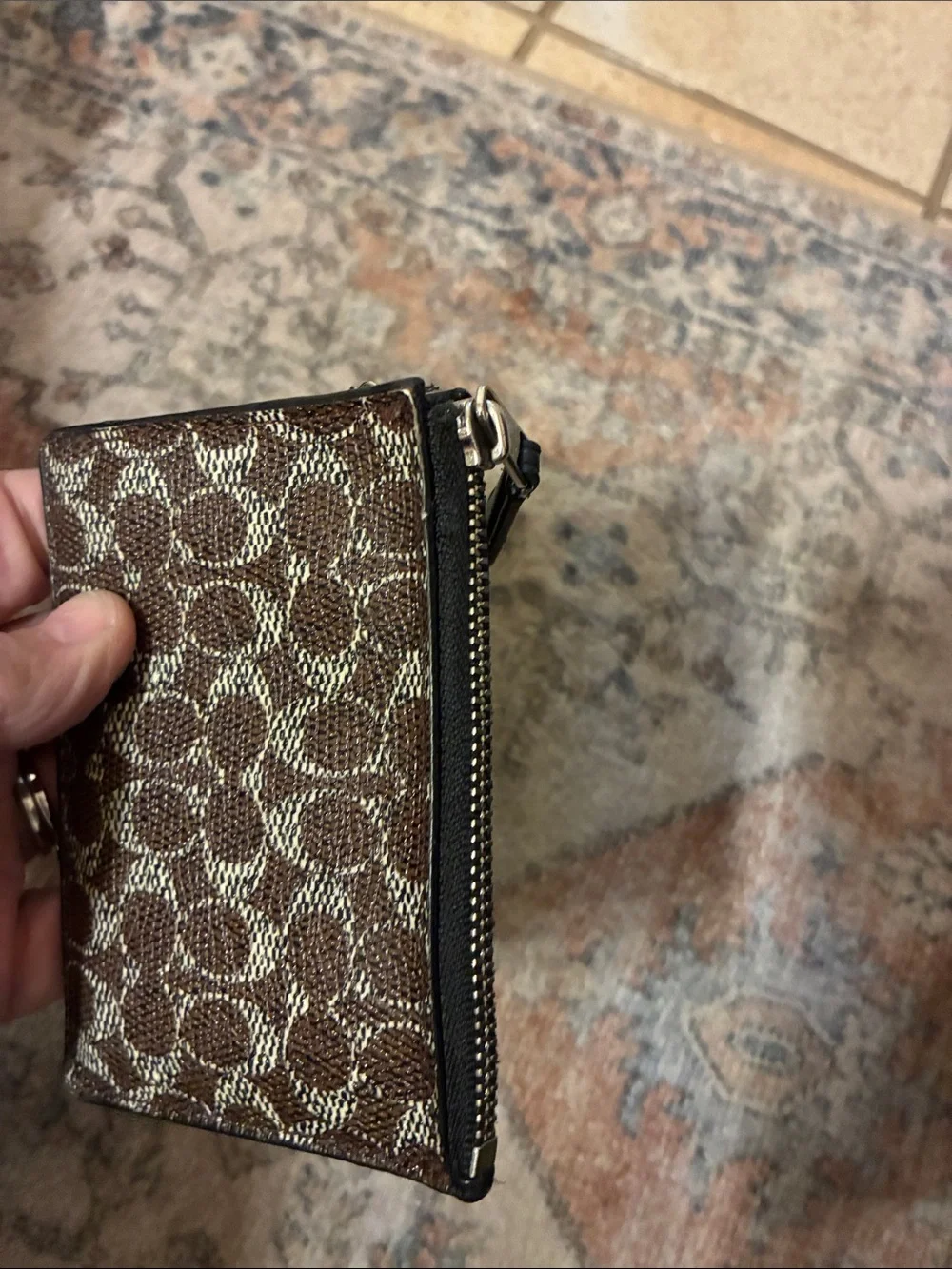 Coach Brown Signature Monogram Zip Card‎ & Key Holder